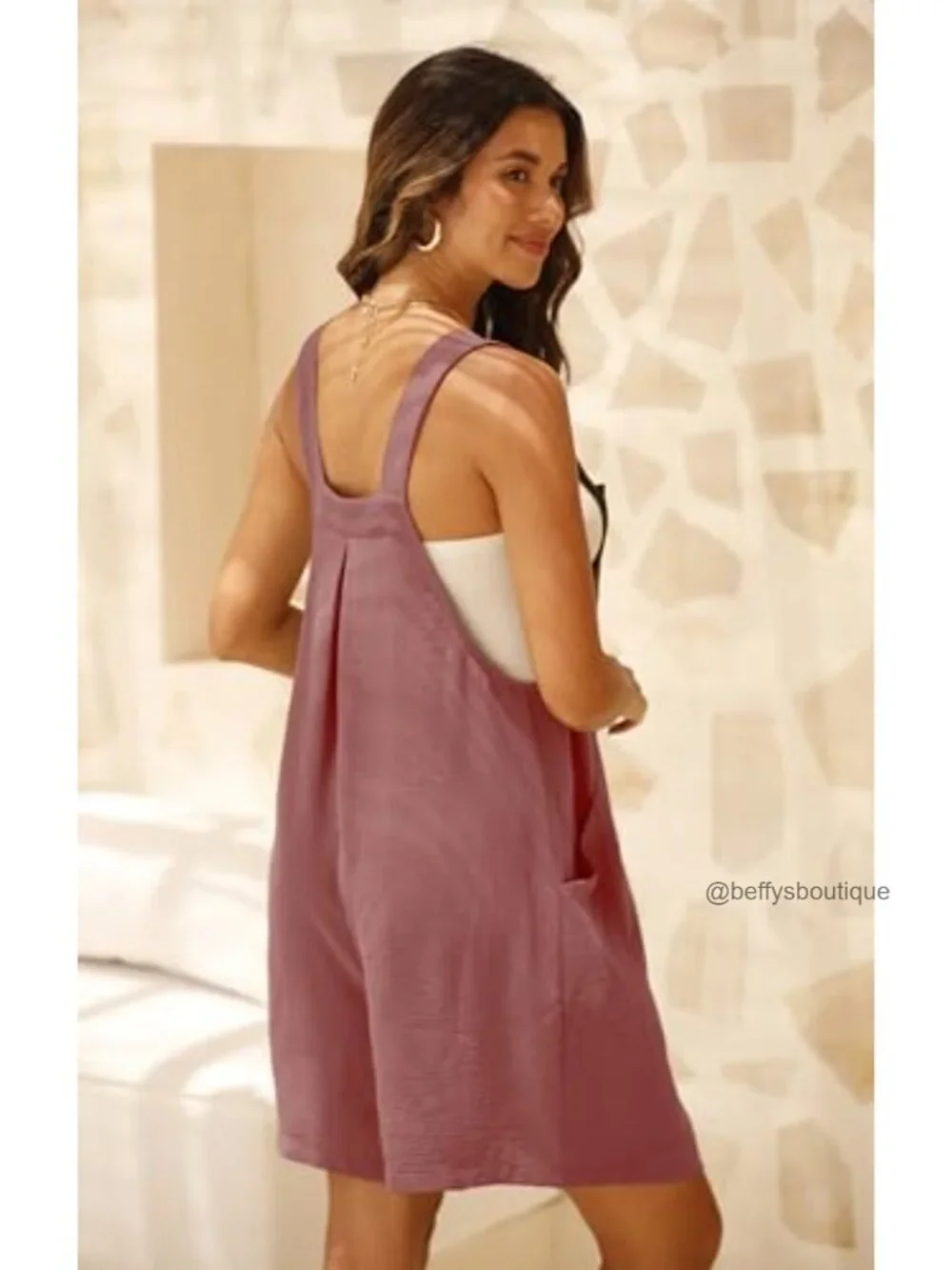 Sleeveless Adjustable Overalls Romper with Pockets Summer Casual